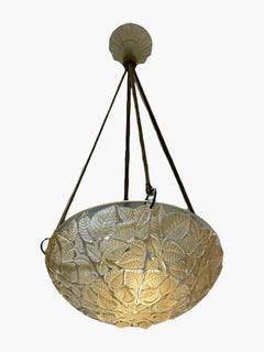 1924 René Lalique Ceiling Fixture Light Chandelier Charmes Glass Sepia Patina