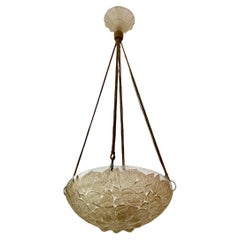 1924 René Lalique Ceiling Fixture Light Chandelier Charmes Glass Sepia Patina