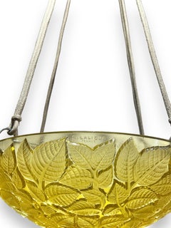 1924 René Lalique - Ceiling Fixture Light Chandelier Charmes Yellow Glass
