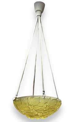 1924 René Lalique - Ceiling Fixture Light Chandelier Charmes Yellow Glass