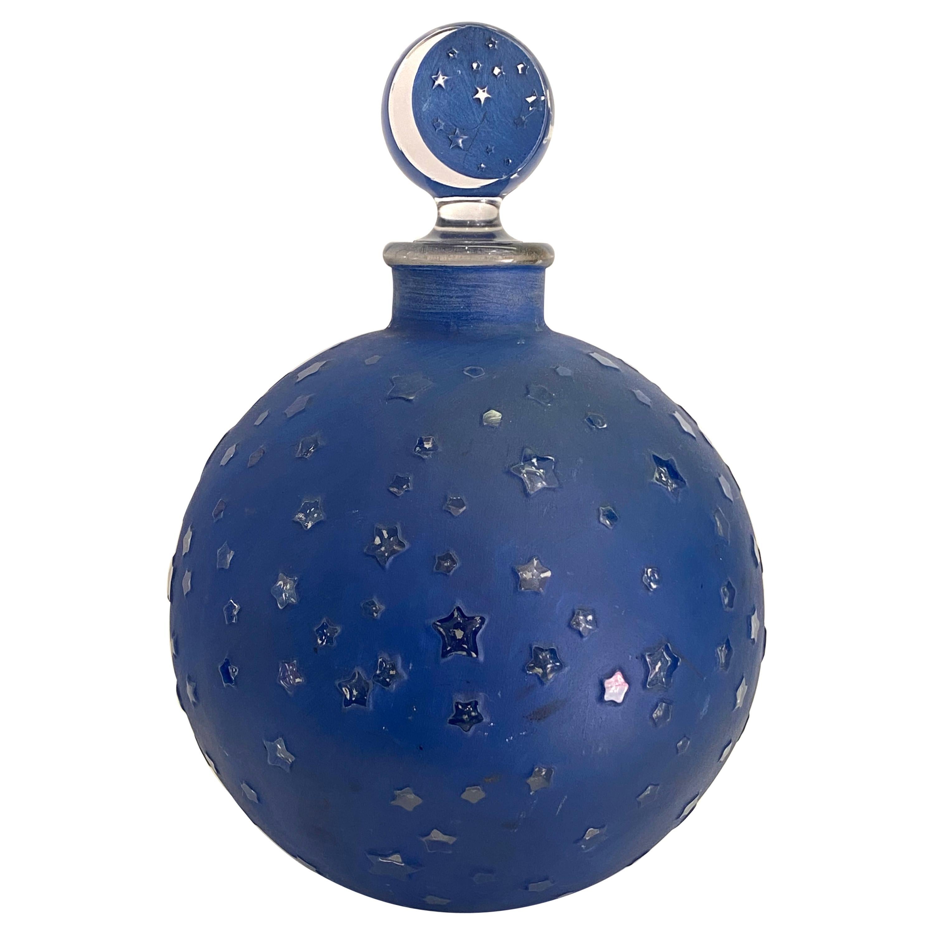 1924 Rene Lalique Dans La Nuit Perfume Bottle for Worth Blue Patina, Big Size