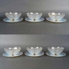 1924 René Lalique - Dishes 6 Plates 6 Bowls Coquilles Shells Opalescent Glass