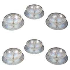 1924 René Lalique - Dishes 6 Plates 6 Bowls Coquilles Shells Opalescent Glass