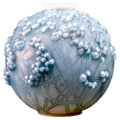1924 René Lalique Druide Vase in Double Cased Opalescent Glass with Blue Patina