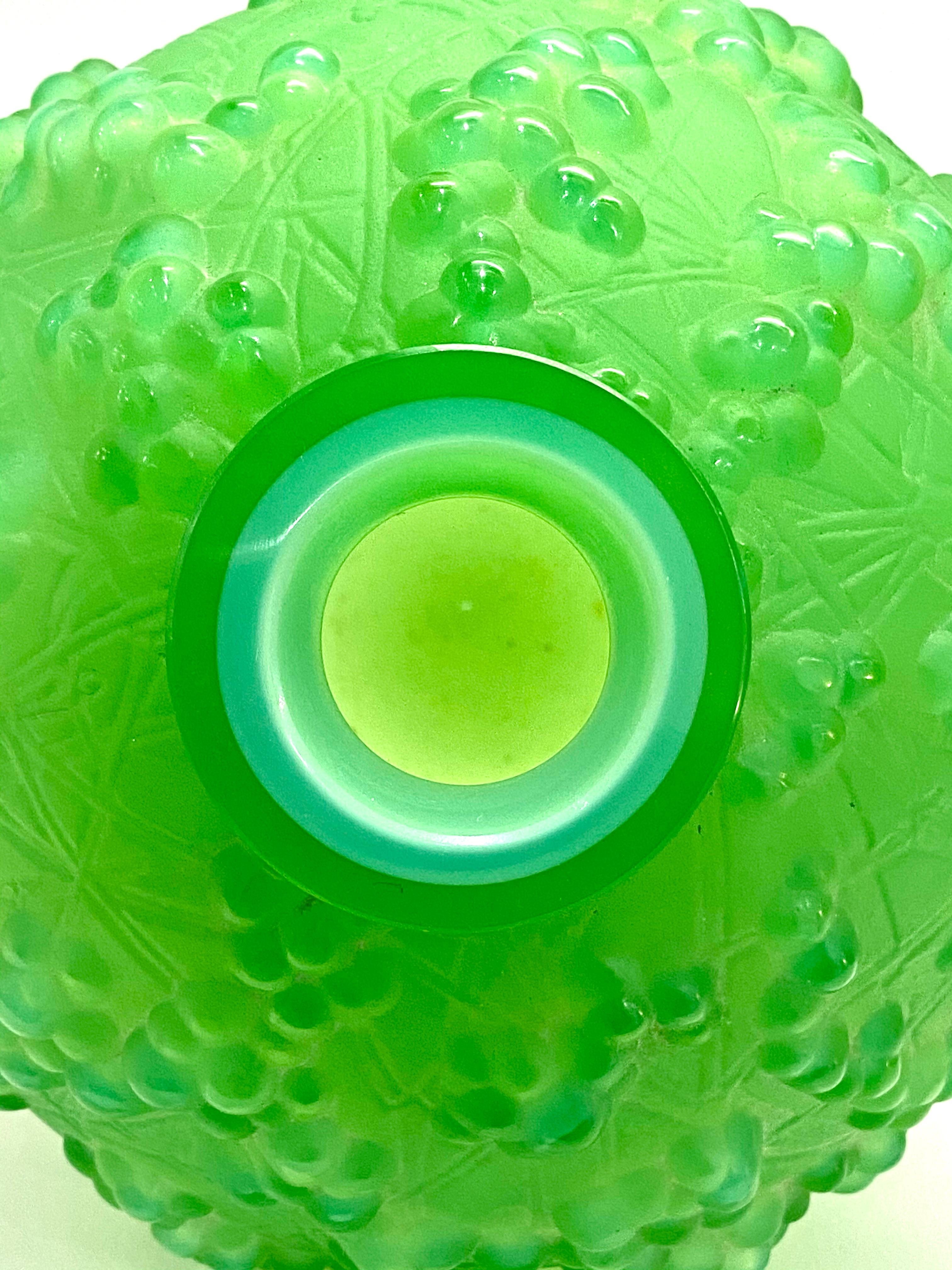 French 1924 René Lalique Druides Vase in Triple Cased Jade Green Glass Mistletoe