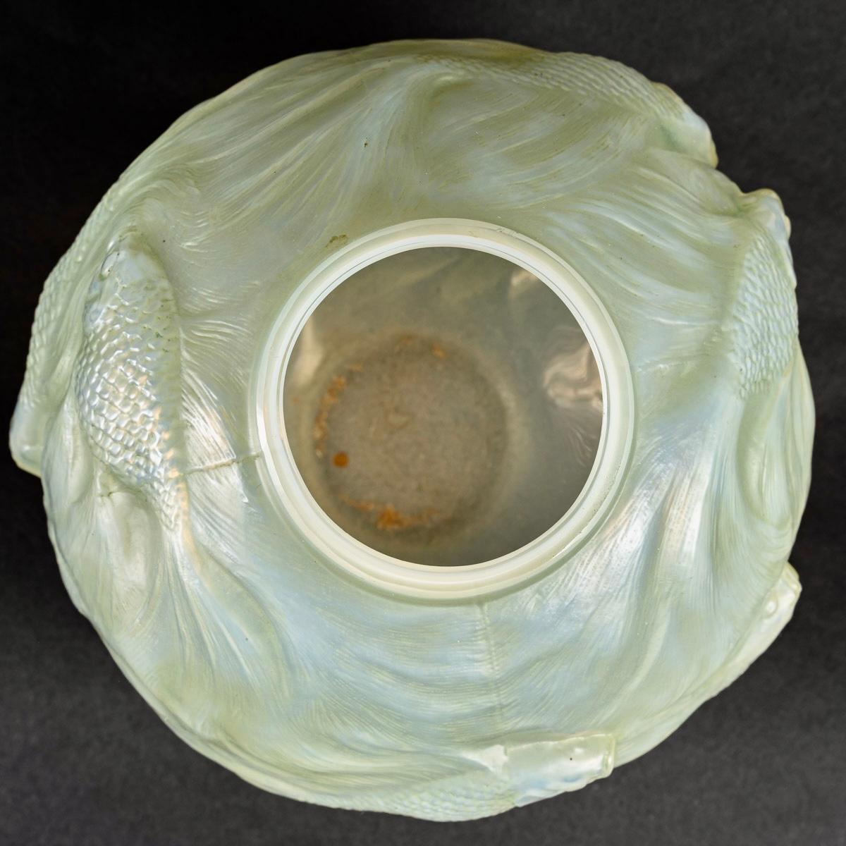 Molded 1924 Rene Lalique Formose Vase Double Cased Opalescent Glass Lime Green Patina