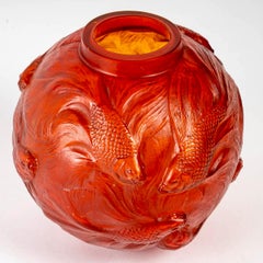 1924 Rene Lalique Formose Vase Double Cased Red Tomato Glass with Grey Patina