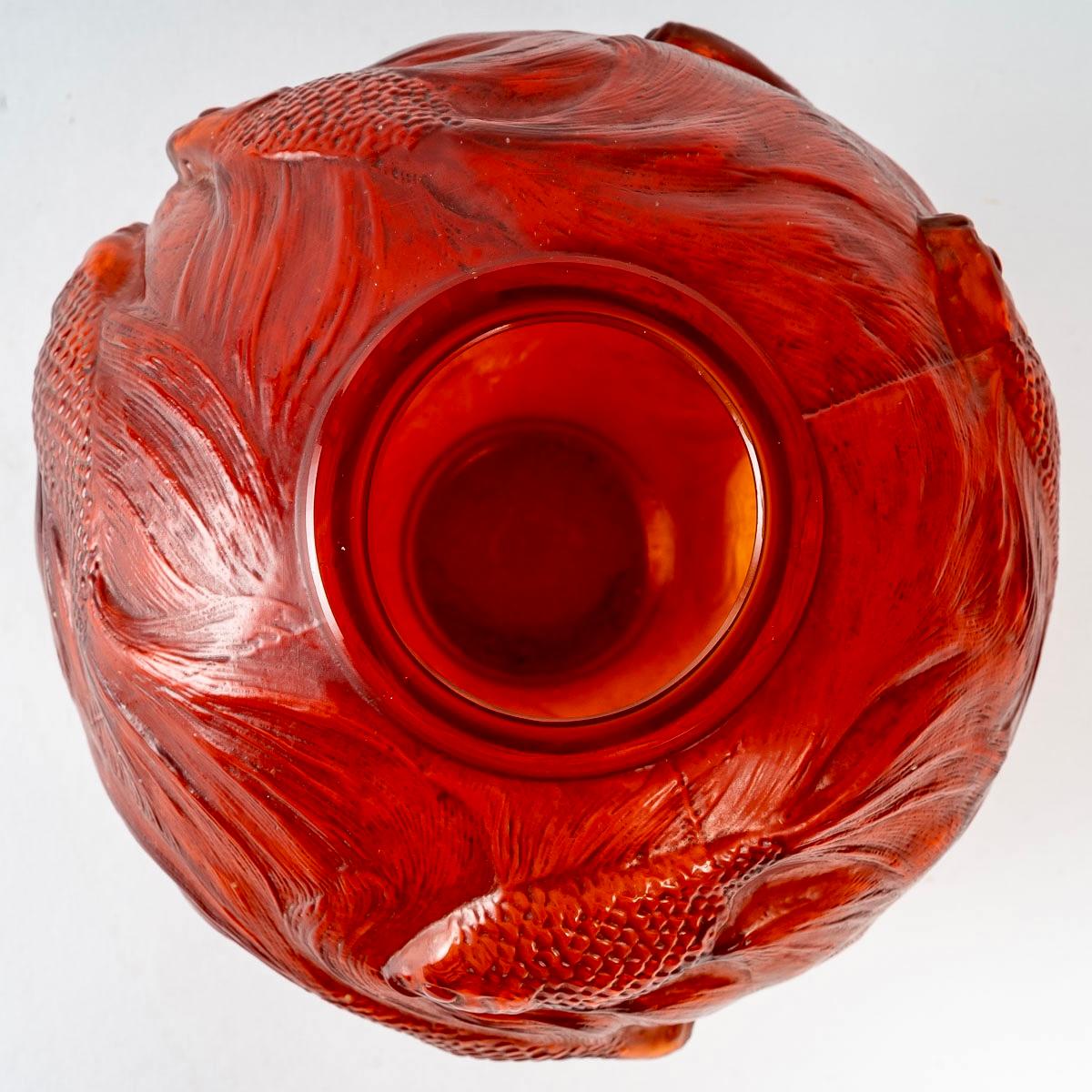 Molded 1924 Rene Lalique Formose Vase Double Cased Red Tomato Glass with Grey Patina