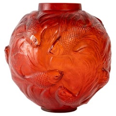 1924 Rene Lalique Formose Vase Double Cased Red Tomato Glass with Grey Patina