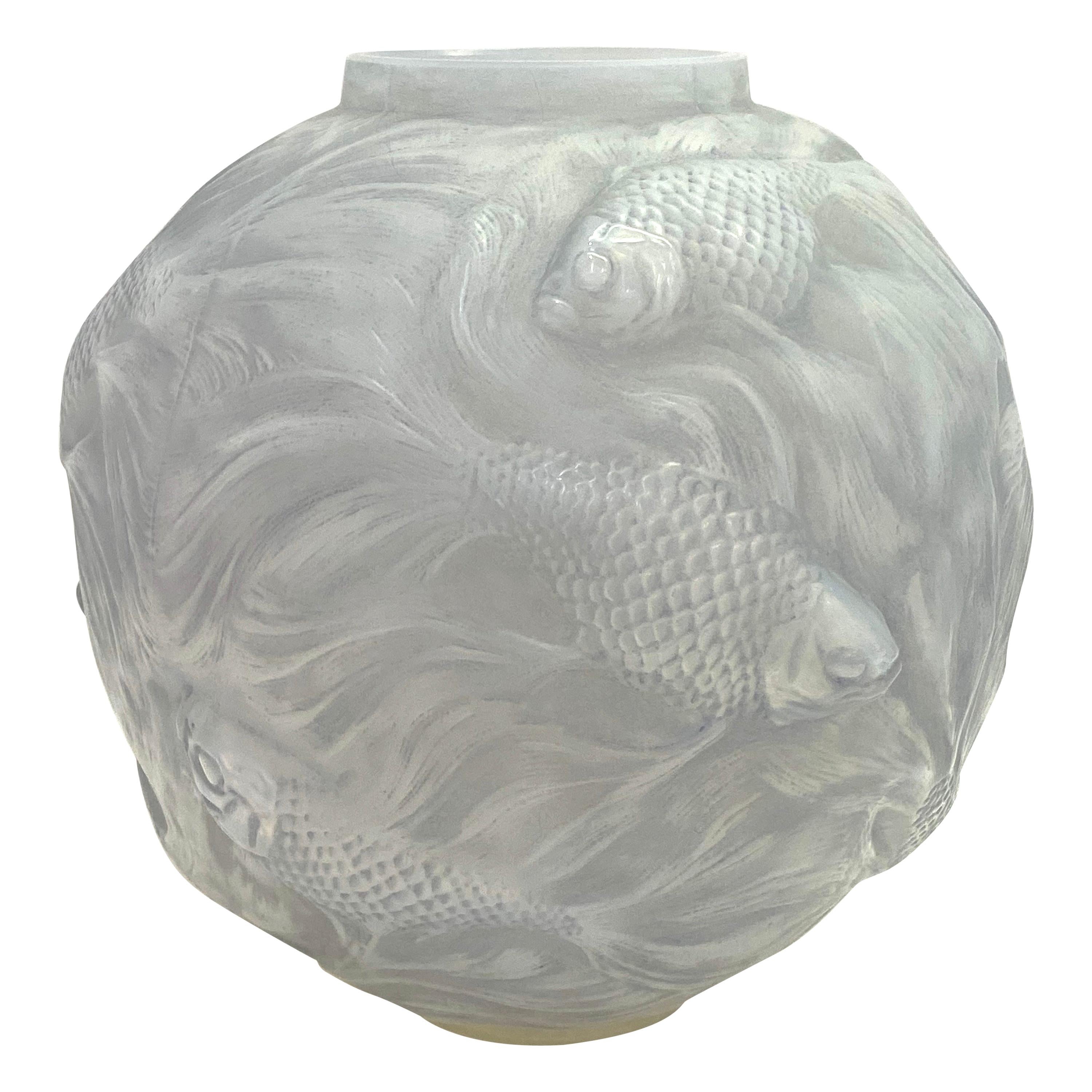 1924 Rene Lalique Formose Vase in Double Cased Opalescent Glass with Grey Stain
