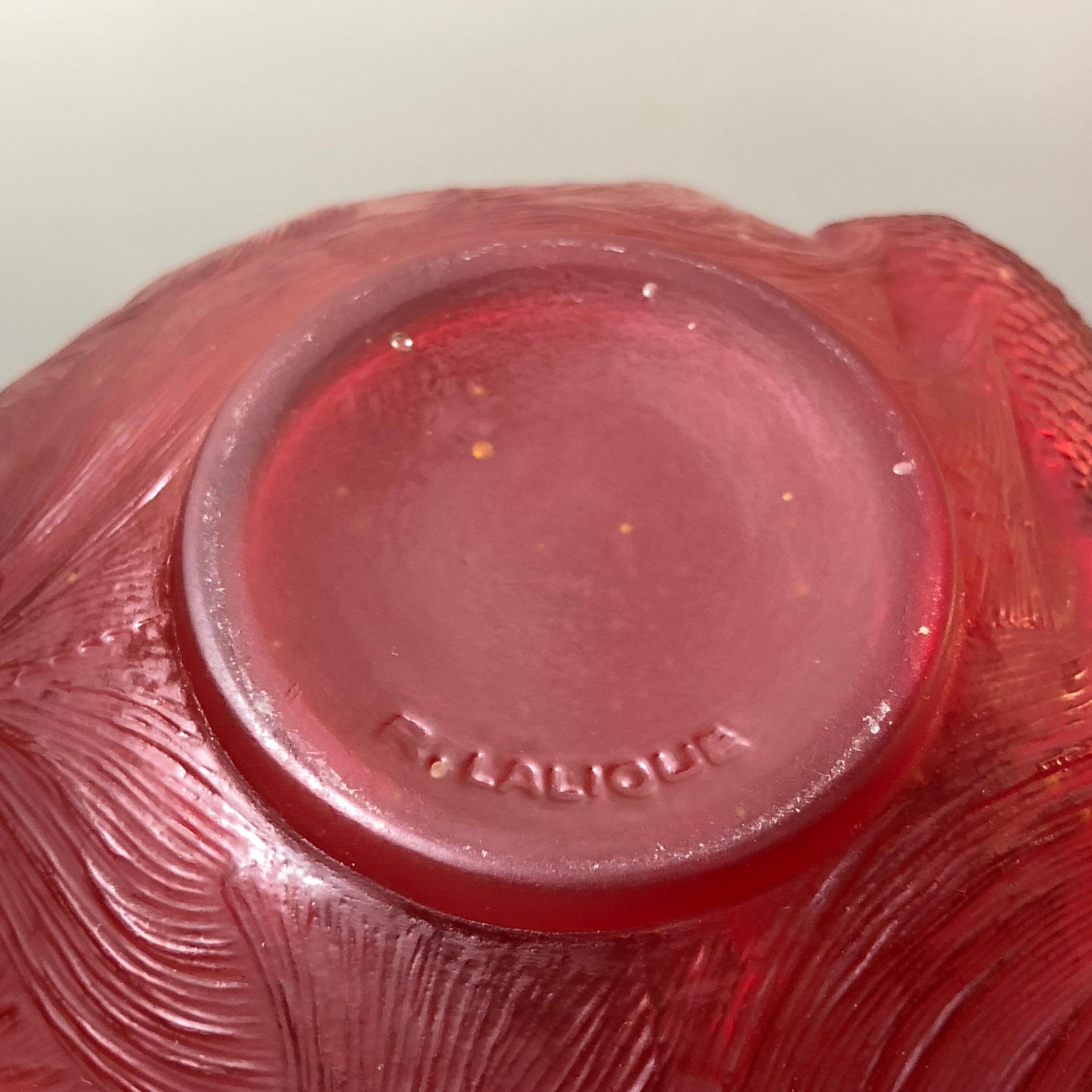 Molded 1924 Rene Lalique Formose Vase in Double Cased Red Tomato Glass, Fishes Design