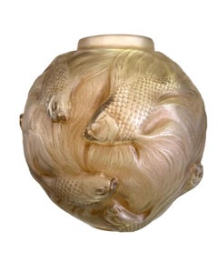 1924 René Lalique Formose Vase in Frosted Glass with Sepia Stain, Fishes