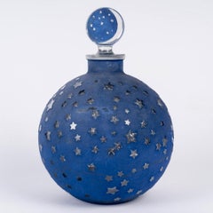 1924 Rene Lalique Giant Perfume Bottle Dans La Nuit for Worth Glass Blue Patina