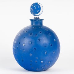 1924 Rene Lalique Giant Perfume Bottle Dans La Nuit for Worth Glass Blue Patina
