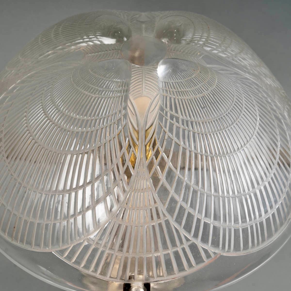 French 1924 René Lalique - Lamp Coquilles Shells Glass & Nickeled Bronze