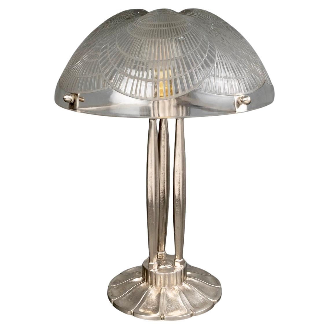 1924 René Lalique - Lamp Coquilles Shells Glass & Nickeled Bronze For Sale