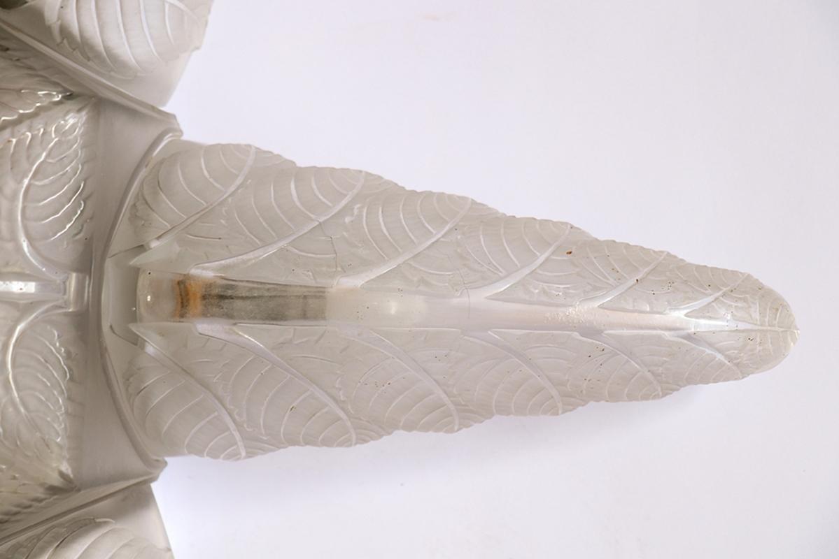 Molded 1924 Rene Lalique Noisetier Chandelier Leaves Pattern in Clear and Frosted Glass