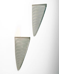 1924 Rene Lalique Pair of Sconces Wall Lights Fougeres Glass with Blue Patina