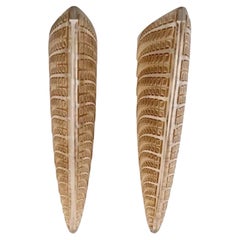 1924 Rene Lalique Pair of Sconces Wall Lights Fougeres Glass with Sepia Patina