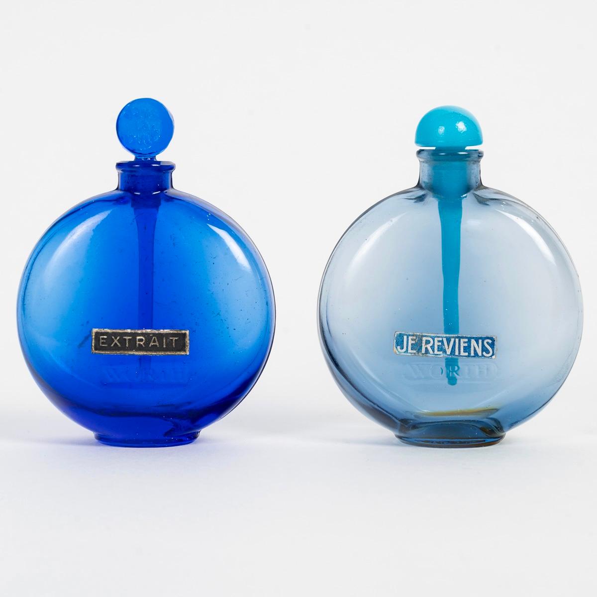 Art Déco 1924 René Lalique Bottiglie di profumo Je Reviens & Dans La Nuit in vetro blu Per il valore in vendita