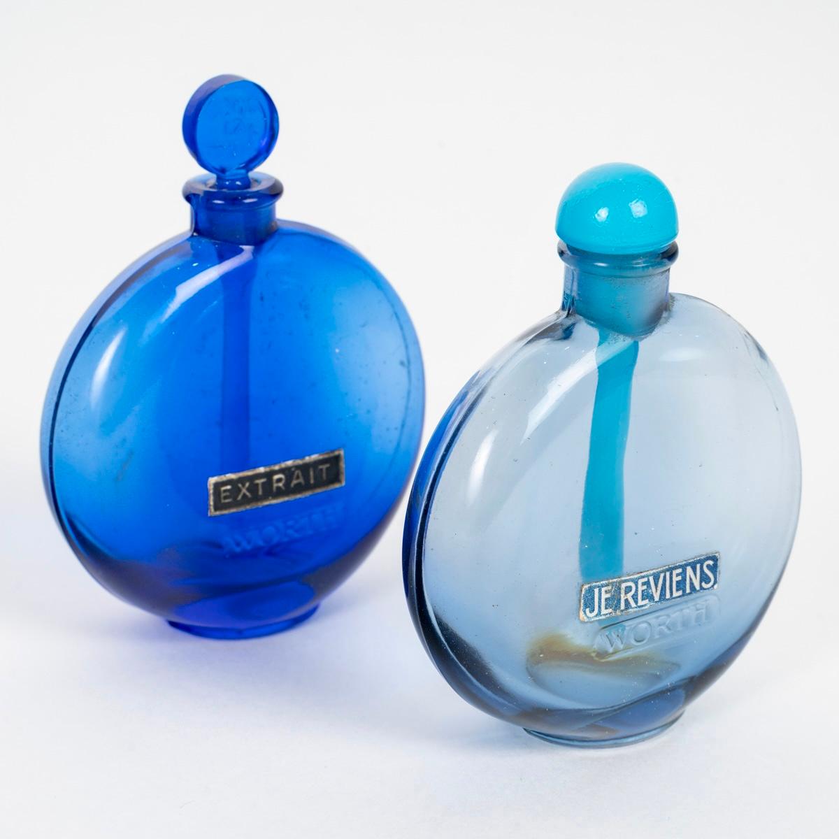 Francese 1924 René Lalique Bottiglie di profumo Je Reviens & Dans La Nuit in vetro blu Per il valore in vendita