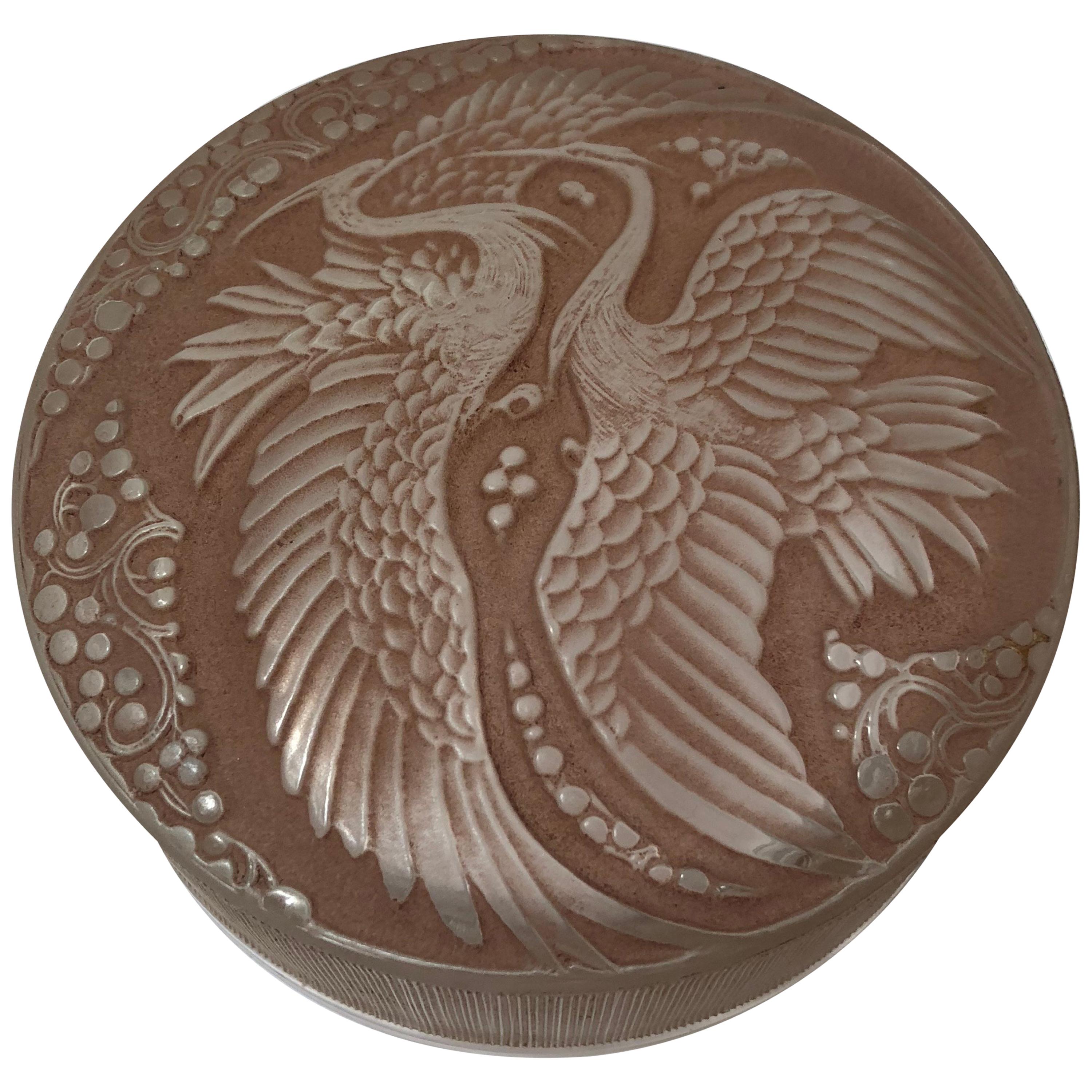 1924 Rene Lalique Rambouillet Box Frosted Pink Stained Glass