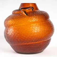 1924 René Lalique Serpent Vase in Amber Glass, Snake