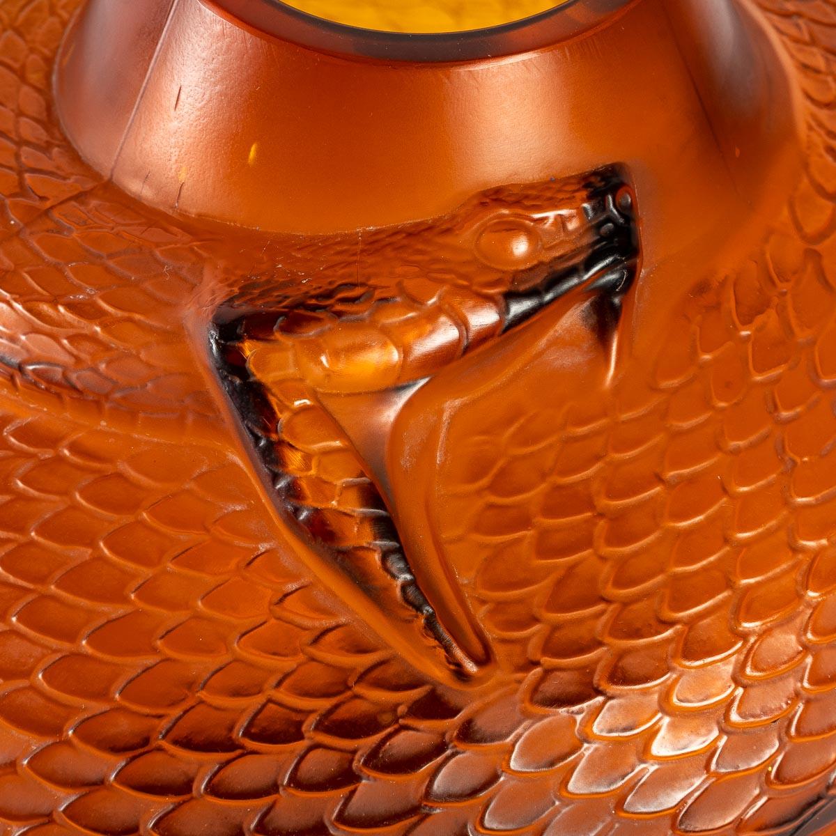French 1924 René Lalique Serpent Vase in Amber Glass, Snake