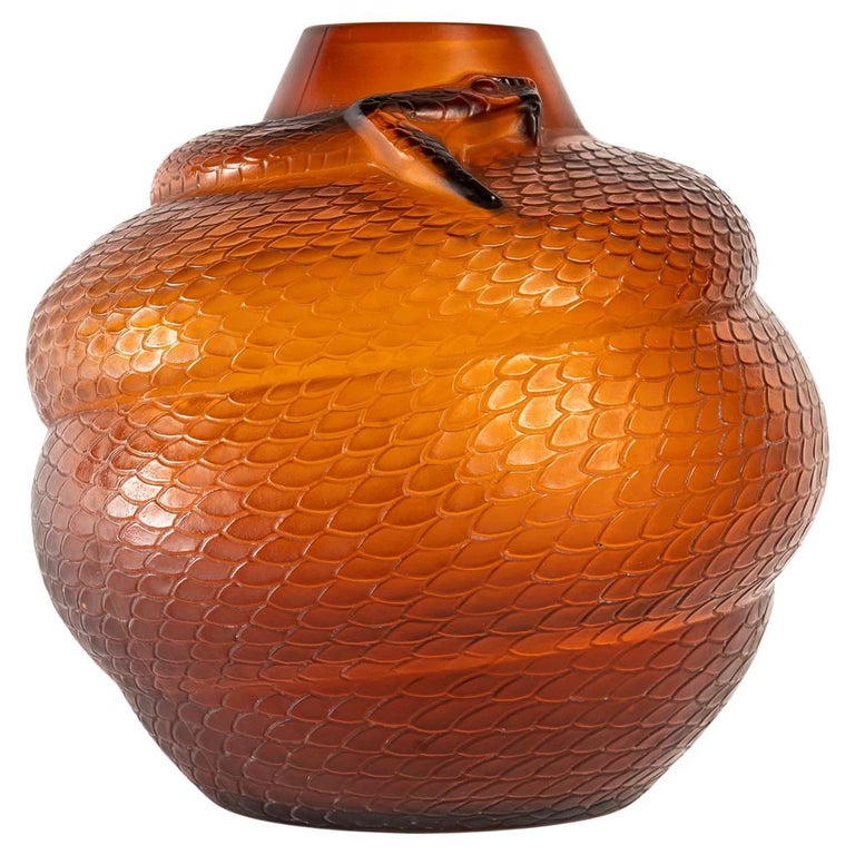 1924 René Lalique Serpent Vase in Amber Glass, Snake at 1stDibs