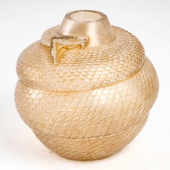 1924 René Lalique Serpent Vase in Frosted Glass with Sepia Patina, Snake
