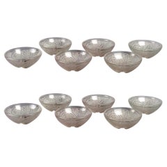 1924 René Lalique Set of 12 Glass Coquilles Hand Bowls, Shells Design