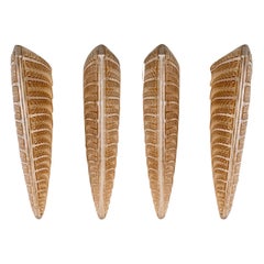 1924 Rene Hisique Set of 4 Fougeres Sconces Wall Lights Verre avec Sepia Patina
