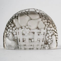 1924 René Lalique, Ensemble de 4 porte-menus Verre à patine grise