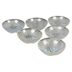 1924 René Lalique - Set of 6 Bowls Coquilles Shells Opalescent Glass