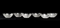 1924 René Lalique Set of 6 Glass Pissenlit Hand Bowls, Dandelion Design