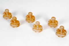 1924 Rene Lalique - Set of 6 Menu Holders Deux Figurines Glass with Sepia Patina
