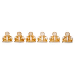 1924 Rene Lalique - Set of 6 Menu Holders Deux Figurines Glass with Sepia Patina
