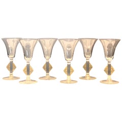 1924 René Lalique Set of 6 Pieces Glasses Savergne Sepia Patina