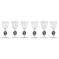 Antique 1924 René Lalique Set of 6 Pieces Glasses Thionville Black Enamel