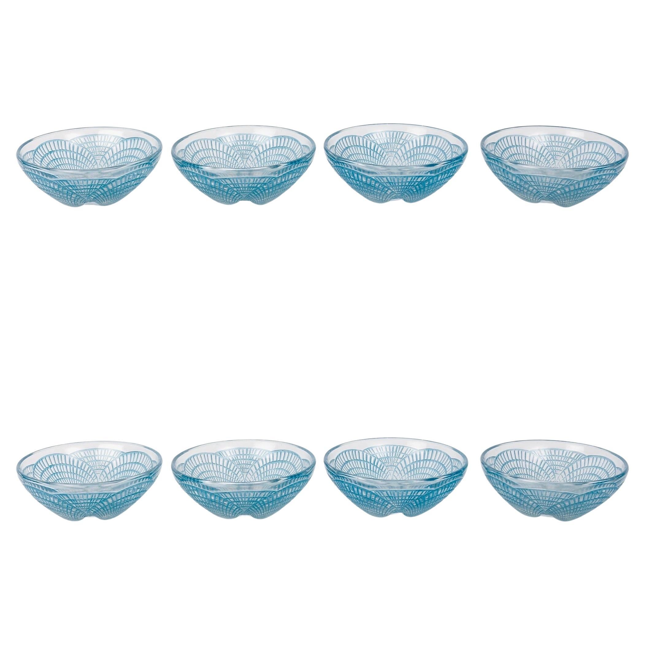 1924 René Lalique - Tablewares Bowls Coquilles Shells Glass With Blue Patina 