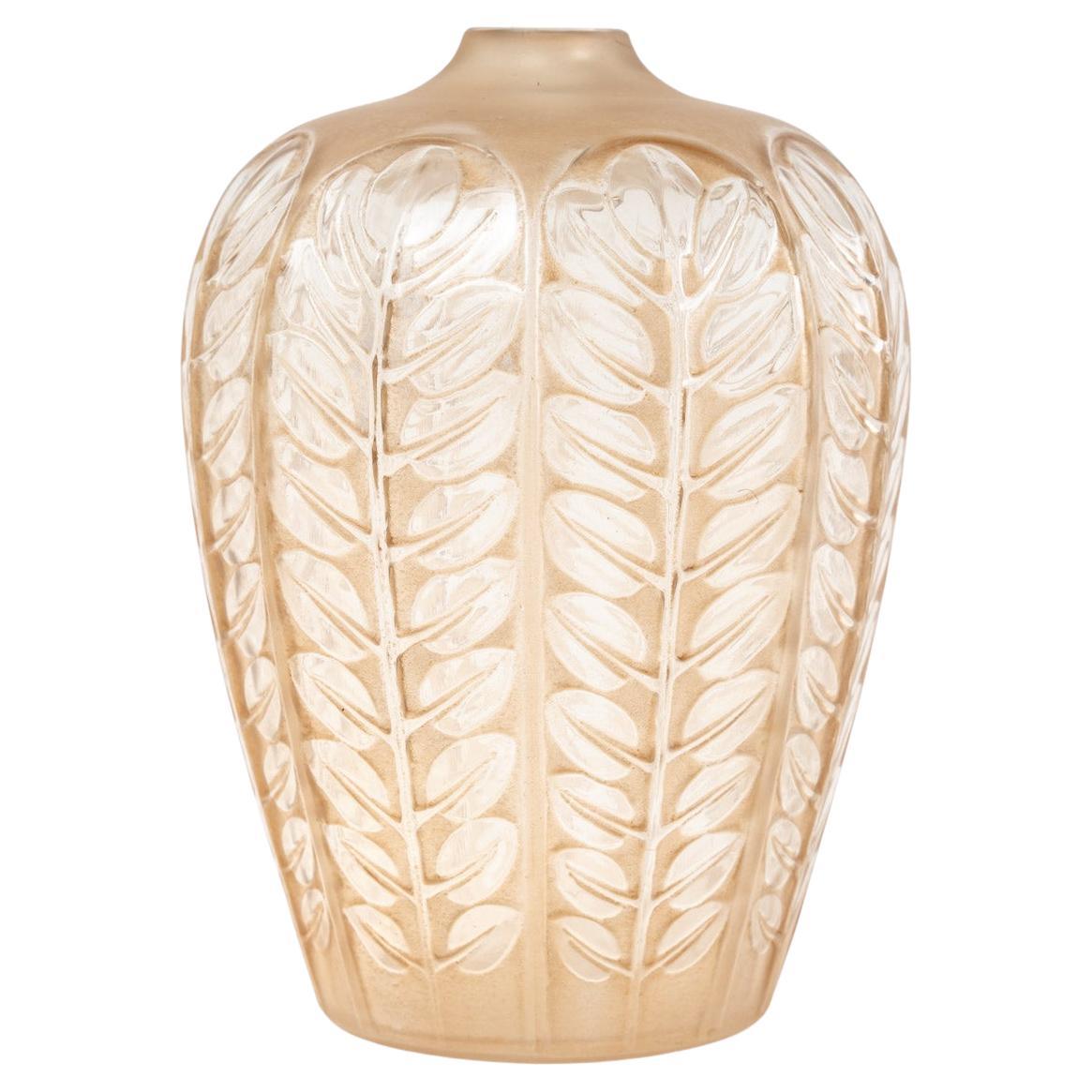 1924 René Lalique Tournai Vase Clear and Frosted Glass with Sepia Patina