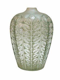 1924 René Lalique Tournai Vase in Frosted Glass with Green Patina