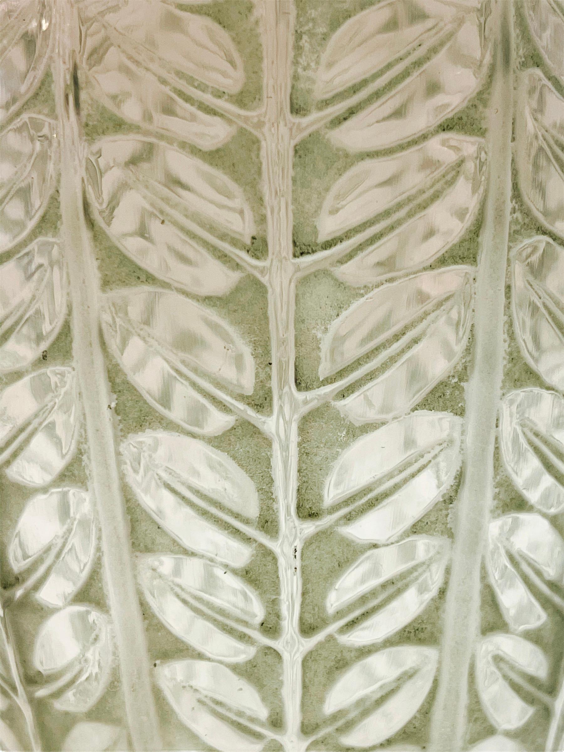 French 1924 René Lalique Tournai Vase in Frosted Glass with Green Patina