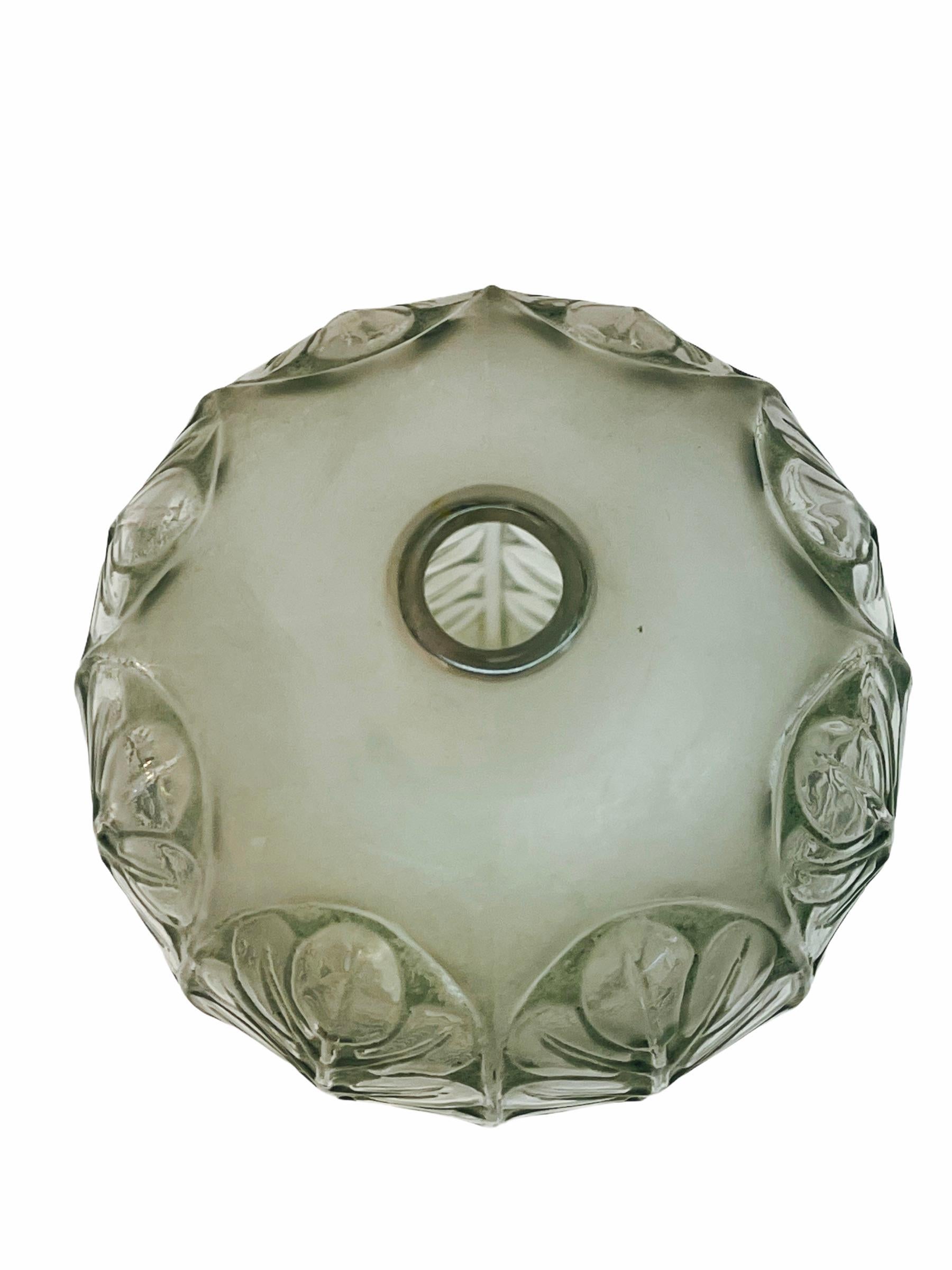 Molded 1924 René Lalique Tournai Vase in Frosted Glass with Green Patina