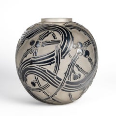 1924 Rene Lalique Vase Baies Berries Glass with Black Enamel