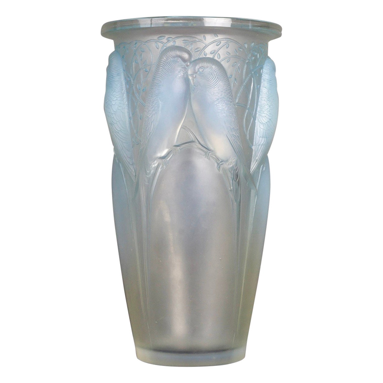 1924 René Lalique - Vaso Ceylan Parrots in vetro opalescente con patina blu