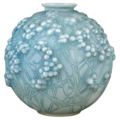 1924 René Lalique - Vase Druide Cased Opalescent Glass With Blue Patina