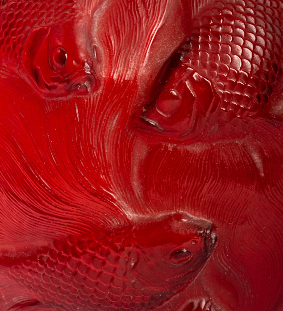 French 1924 Rene Lalique Vase Formose Cherry Red Glass