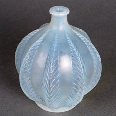 1924 René Lalique, Vase Malines Cased Opalescent Glass with Blue Patina