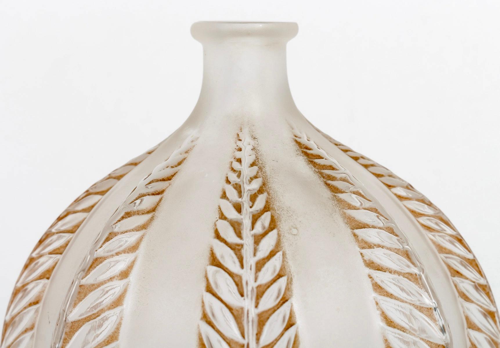 French 1924 René Lalique, Vase Malines Frosted Glass with Sepia Patina For Sale